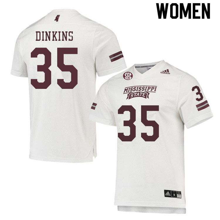 Women #35 Kalvin Dinkins Mississippi State Bulldogs College Football Jerseys Sale-White